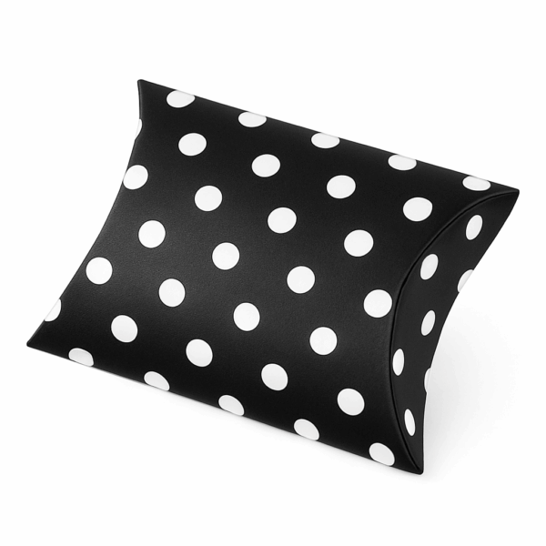Caja almohada negra con lunares blancos – Pack de 6 pzas (7.4 × 11 × 3 cm)