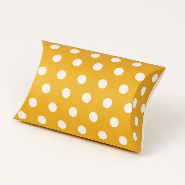 Caja almohada dorada con lunares blancos – Pack de 6 pzas (7.4 × 11 × 3 cm)