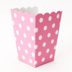 Palomera de cartón rosa con lunares blancos – Pack de 6 pzas (4.7 × 3.2 × 13 cm)