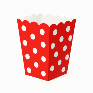 Palomera de cartón rojo con lunares blancos – Pack de 6 pzas (4.7 × 3.2 × 13 cm)