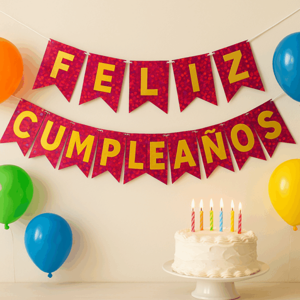 Guirnalda “Feliz Cumpleaños” Holográfica Magenta - Imagen 2