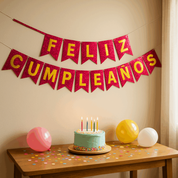 Guirnalda “Feliz Cumpleaños” Holográfica Magenta - Imagen 3
