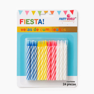 Velas de Cumpleaños Espiral “Fiesta!” – 24 piezas