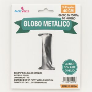 Globo Metálico Plateado Nº 1 (40 cm)