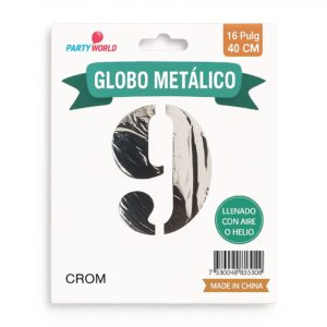 Globo Metálico Plateado Nº 9 (40 cm)