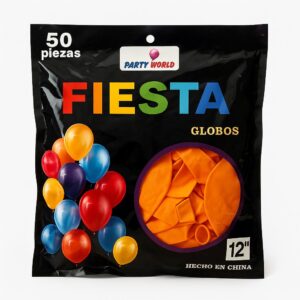 Globos de látex 12" color naranja – Paquete de 50 pzas