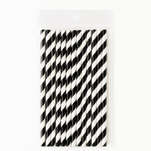 Popotes de Papel Rayados Negro y Blanco – 13 piezas