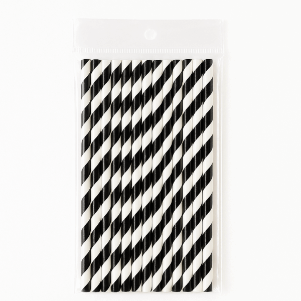 Popotes de Papel Rayados Negro y Blanco – 13 piezas