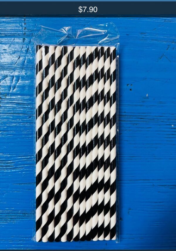 Popotes de Papel Rayados Negro y Blanco – 13 piezas - Imagen 3